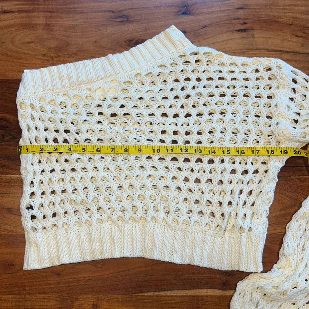 Anthropologie Cream One-Shoulder Mesh Blouse - Picture 9 of 11